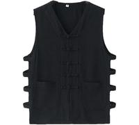 Lazutom Men Cotton Linen Classic Tai Chi Kung Fu Sleeveless Vest Martial Arts Buddhist Monks Uniform