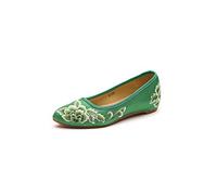 Lazutom Women Lady Chinese Style Casual Embroidery Pointed Toe Flat (EU 40, Green)