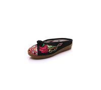 Lazutom Women Lady Vintage Chinese Style Embroidery Indoor Outdoor Canvas Comfortable Casual Slippers Shoes (EU 36, Black)