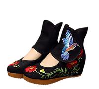 Lazutom Women Lady Vintage Chinese Style Embroidery Platform Wedge Dancing Shoes