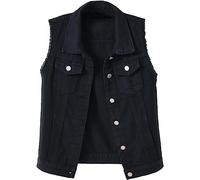 Lazutom Women's Button Up Sleeveless Distressed Jean Denim Vest Jacket Waistcoat