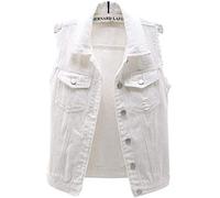 Lazutom Women's Button Up Sleeveless Distressed Jean Denim Vest Jacket Waistcoat