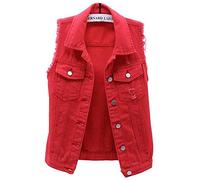 Lazutom Women's Button Up Sleeveless Distressed Jean Denim Vest Jacket Waistcoat