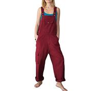 Lazutom Women's Casual Adjustable Strap Loose Bib Overalls Jumpsuits Cargo Pants with Multi Pockets (UK(14-16, Wine Red)