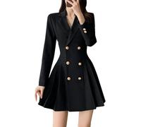 Lazutom Womens Casual Mini Blazer Dress A-line Pleated Double Breasted Work Office Dresses