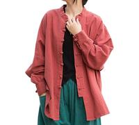 Lazutom Women's Cotton Linen Frog Button Mandarin Collar Chinese Martial Arts Kung Fu Tai Chi Shirt Tunic Red