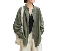 Lazutom Women's Cotton Linen Frog Button Mandarin Collar Chinese Martial Arts Kung Fu Tai Chi Shirt Tunic Green
