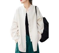 Lazutom Women's Cotton Linen Frog Button Mandarin Collar Chinese Martial Arts Kung Fu Tai Chi Shirt Tunic Beige