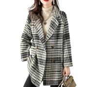 Lazutom Women's Elegant Houndstooth Plaid Double Breasted Pea Coat Winter Wool Blend Over Coats Long Jackets