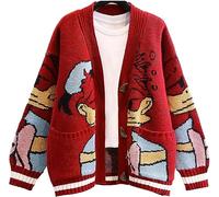 Lazutom Womens Fall Cute Embroidery Cartoon Duck Cable Knit Cardigans Sweater Button Down Slouchy Wool Blend Coat
