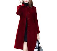 Lazutom Women's Fall Winter Elegant Single Breasted Long Wool Blend Coat Overcoat (16, Red)