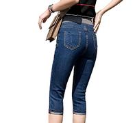 Lazutom Women's Sexy Cropped Jeans Butt Lift Super Comfy Stretch 3/4 Length Denim Capri Jeans (UK 14, Deep Blue)