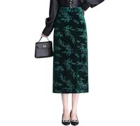 Lazutom Women's Velvet Floral Velvet Bodycon Pencil Midi Skirt High Waist Pocketed Pencil Long Skirt with Slit