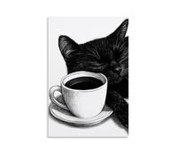 Lazy Cat by The Coffee Poster; Room Aesthetics, Canvas Oil Painting, Album/movie Poster Hanging Picture