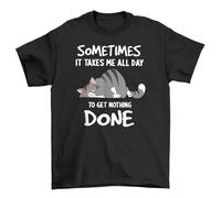 Lazy Cat Lover's Joke Print Tee - Purr-fectly Hilarious! Funny T-Shirt for Cat Lovers, Unisex Design, Meow-tivation Guaranteed! Black