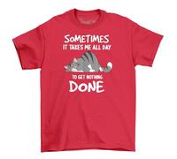 Lazy Cat Lover's Joke Print Tee - Purr-fectly Hilarious! Funny T-Shirt for Cat Lovers, Unisex Design, Meow-tivation Guaranteed! Red