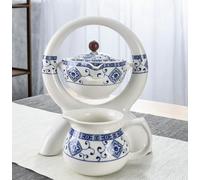 Lazy Ceramics Teapot Set with Cups, Heat-Resistant Water Diversion Rotating Cover Bowl Semi-Automatic Glass Teapot Suit