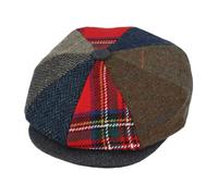 LAZY CRAZY LONDON Tweed Herringbone Tartan Patch Newsboy Cap - Multi Colour [ L (55cm) ]