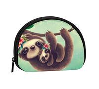 Lazy Cute Sloth Hanging The Branches Coin Purse Shell Mini Pouch Wallet Change Bag for Women Girls Kids