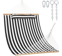 Lazy Daze Hammocks 12 FT Quilted Hammock with Spreader Bar, 2-Person Double Hammock with Chains and Pillow, Outdoor Hammock for Outside Patio Poolside Backyard Beach, 450 lbs Capacity, Black White