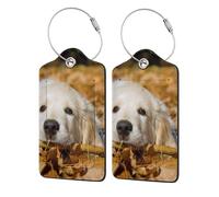 Lazy Dog Puppy Printed,Luggage Tags Pu Leather Name Tag Travel Suitcase Identifier ID Tags Durable Luggage Label 2 pcs