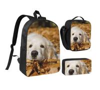 Lazy Dog Puppy Printed,Student Backpack,Lunch Bag,Pencil Case 3 Piece Set