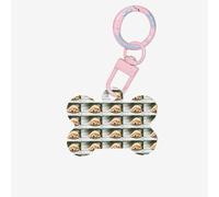 Lazy Dog Puppy Printing 1 Pc Dog Bone Shape Id Tags Double Sided with Key Ring Craft for Pets