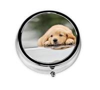 Lazy Dog Puppy This Small, Round, Three-Compartment Travel Pill Box is Perfect for Storing Daily medications, Vitamins, and on-The-go.