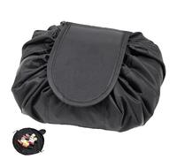 Lazy Drawstring Makeup Bag, Lay Flat Makeup Bag, Large Capacity Travel Cosmetic Bag, Waterproof and Portable Makeup Bags, for Women and Girl (Black)