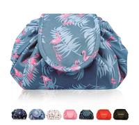 Lazy Drawstring Makeup Bags, Large Capacity Waterproof Travel Portable Cosmetic Bag Pouch Makeup Pouch Storage Organiser for Women Girl (Flamingo)