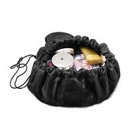 Lazy Drawstring Makeup Toiletry Bag Large Capacity Portable Travel Casual Organizer Waterproof Quickly Pack Magic Makeup Storage Bag Pouch Perfect for Women Girls (Black)