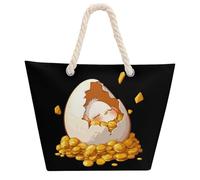 Lazy Egg Happy New Year Tote Bags for Women Men Shoulder Beach Bag Shopping Handbag with Hemprope Handle