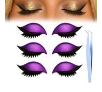 Lazy Eye Shadow Eyelash Patch,2-In-1 Reusable Eye Makeup Stickers With False Lashes & Eyeshadow,Makeups Stencils Sticker for All EyeShapes (Purple)