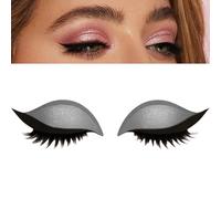 Lazy Eye Shadow Eyelash Patch, 2-in-1 Reusable Eyeshadow and False Lashes Stickers, Natural Curl, Waterproof Lazy Makeup Tool for Quick Eye Makeup (Silver)