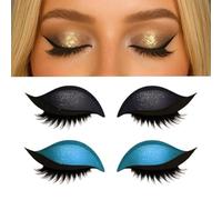 Lazy Eye Shadow Eyelash Patch 2 Pairs, 3D Reusable Sticker Eyeshadow, 2-In-1 Self-Adhesive Reusable Eyelashes & Eyeliner Stickers, Natural Eye Fake Lashes for Women's Make Up (Black+Blue)