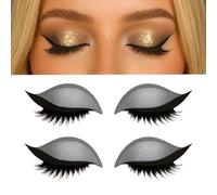 Lazy Eye Shadow Eyelash Patch 2 Pairs, 3D Reusable Sticker Eyeshadow, 2-In-1 Self-Adhesive Reusable Eyelashes & Eyeliner Stickers, Natural Eye Fake Lashes for Women's Make Up (Gray)
