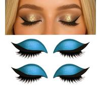 Lazy Eye Shadow Eyelash Patch 2 Pairs, 3D Reusable Sticker Eyeshadow, 2-In-1 Self-Adhesive Reusable Eyelashes & Eyeliner Stickers, Natural Eye Fake Lashes for Women's Make Up (Blue)