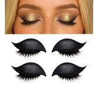 Lazy Eye Shadow Eyelash Patch 2 Pairs, 3D Reusable Sticker Eyeshadow, 2-In-1 Self-Adhesive Reusable Eyelashes & Eyeliner Stickers, Natural Eye Fake Lashes for Women's Make Up (Black)