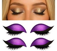 Lazy Eye Shadow Eyelash Patch, 2 Pairs Colorful Eyeshadow and Lash Stickers, Reusable Eyeshadow and Eyelash Stickers for Eyes, Natural Eye Fake Lashes for Women's Make Up (Purple)