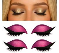 Lazy Eye Shadow Eyelash Patch, 2 Pairs Colorful Eyeshadow and Lash Stickers, Reusable Eyeshadow and Eyelash Stickers for Eyes, Natural Eye Fake Lashes for Women's Make Up (Pink)