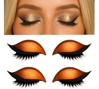 Lazy Eye Shadow Eyelash Patch, 2 Pairs Colorful Eyeshadow and Lash Stickers, Reusable Eyeshadow and Eyelash Stickers for Eyes, Natural Eye Fake Lashes for Women's Make Up (Orange)