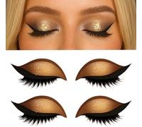 Lazy Eye Shadow Eyelash Patch, 2 Pairs Colorful Eyeshadow and Lash Stickers, Reusable Eyeshadow and Eyelash Stickers for Eyes, Natural Eye Fake Lashes for Women's Make Up (Gold)