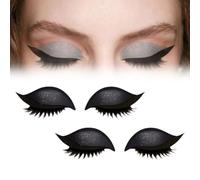Lazy Eye Shadow Eyelash Patch - 2 Pairs Eyeshadow Eyelash Stickers, 3-in-1 Self-Adhesive Reusable Fast Eye Makeup Stickers (Black)