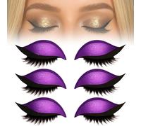 Lazy Eye Shadow Eyelash Patch, 3Pairs Eyeshadow Eyelashes Makeup Stickers, Eyeshadow & False Lashes 2-In-1 Reusable Eye Makeup Stickers, Quick Makeup, Natural Curl, Waterproof, Long-Lasting (Purple)