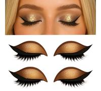 Lazy Eye Shadow Eyelash Patch, Eyeshadow and lash Sticker, 2-in-1 Reusable Eyeshadow & Eyelash Makeup Stickers, Makeup Stencils Sticker for All Eye Shapes, False Eyelash (Gold)