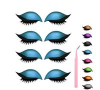 Lazy Eye Shadow Eyelash Patch, Eyeshadow and Lash Sticker, Eyeshadow Eyelashes Makeup Stickers for Eyes, 2-In-1 Reusable Eye Makeup Stickers With False Lashes & Shadow, 2 Pairs (Blue*4)