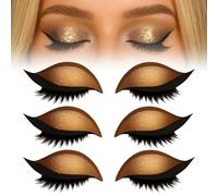 Lazy Eye Shadow Eyelash Patch, Repairig Eyeshadow Eyelashes Makeup Stickers, 2-in-1 Reusable Eyeshadow & Eyelash Makeup Stickers, Natural Eye Fake Lashes Waterproof, Long-Lasting (Gold)