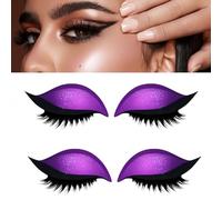 Lazy Eyeshadow Eyelash Patch, Reusable Makeup Sticker with Built-in Eyeliner, Glitter Eyeshadow & False Eyelashes (Purple)
