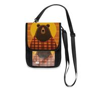 Lazy Gingham Brown Bear Sunset Travel Wallet Passport Holder Passport Wallet Slim Lightweight Crossbody Bag with Adjustable Strap