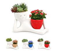 Lazy Guy Planter,Goofy Garden Planter,Funny Face Garden Planters Pot with Drainage Hole, Lying Down Resin Succulent Cactus Pot for Indoor Outdoor Home Office Desk Decor (Red)